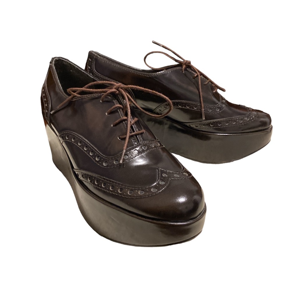 Stewart Weizmann Patent Leather Brogues Size 7.5 Brown